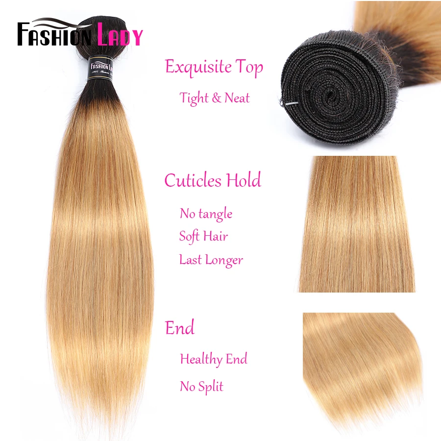 FASHION LADY Pre-Colored Brazilian Straight Hair Human Hair Weave 1B/27 Ombre Human Bundles 2/3/4 Bundle Per Pack Non-Remy