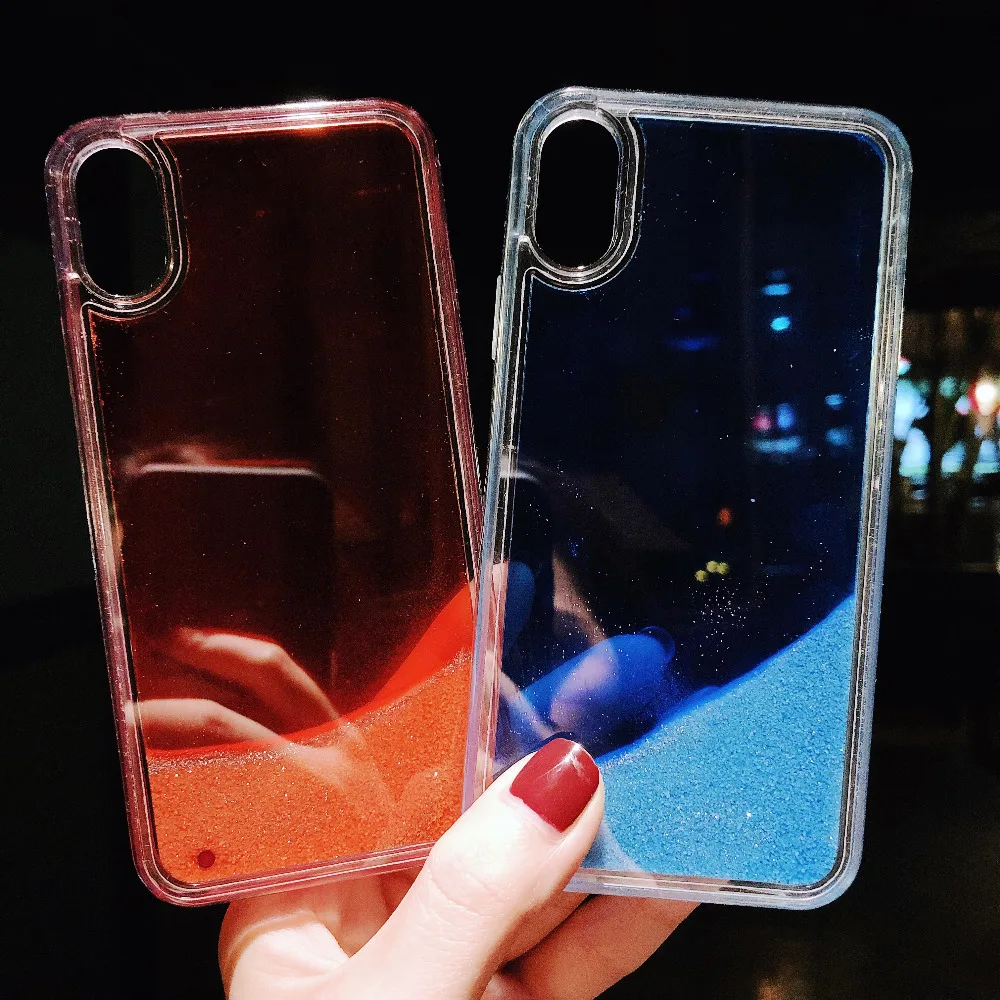 

Fashion Bling Liquid Quicksand Cases For IPhone 6 6S Plus Case Luminous Back Cover For Iphone 7 Coque For Iphone X 7 8 Plus