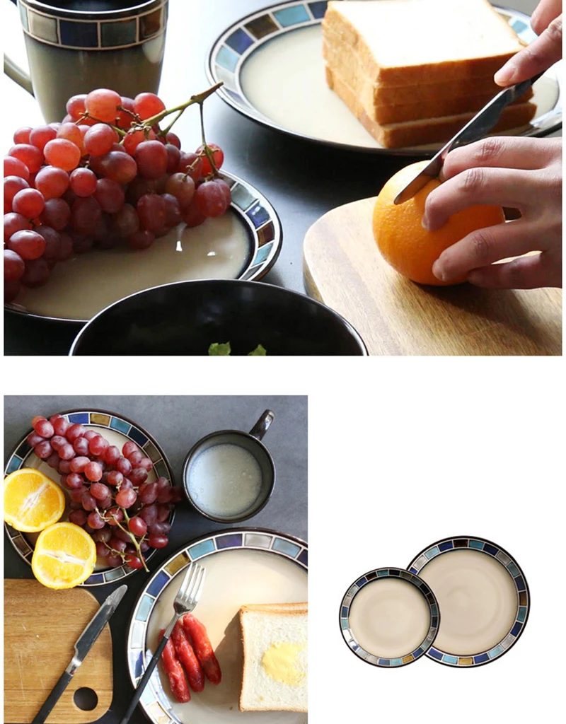 Японская керамическая посуда куб тарелка плоская тарелка кофейная чашка Ретро завтраки блюда и чашка с блюдцем Бытовая чаша для риса 1 шт