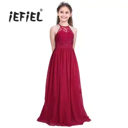 Iefiel/Обувь для девочек Кружево рукавов Холтер платье с цветочным узором для девочек принцесса сцены костюмы на день рождения платье на
