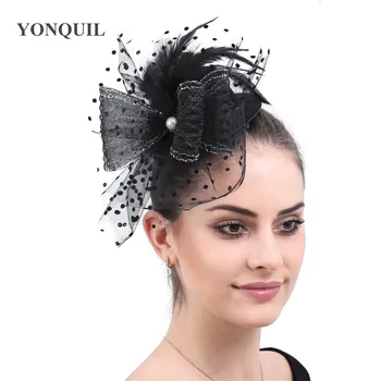 

Black top Party hats children show racce hair accessories fascinator hair clips feater bridal women ladies derby headwear SYF629