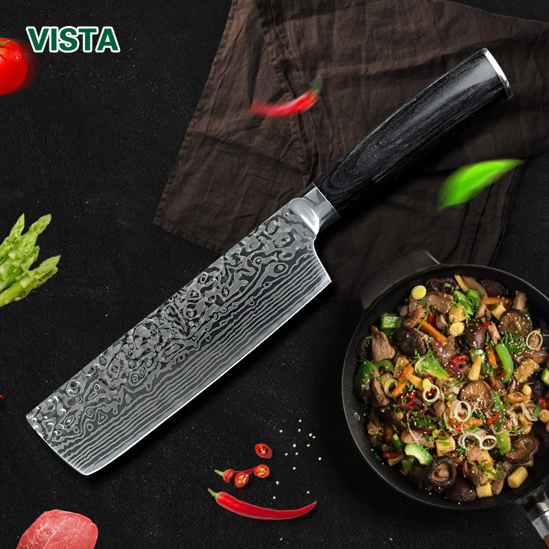 Chef Knives Kitchen knife 7 inch Japanese 7CR17 440C High Carbon Stainless Steel Imitation Damascus Sanding Laser Santoku Knife Chef Knives Kitchen knife 7 inch Japanese 7CR17 440C High Carbon Stainless Steel Imitation Damascus Sanding Laser Santoku Knife