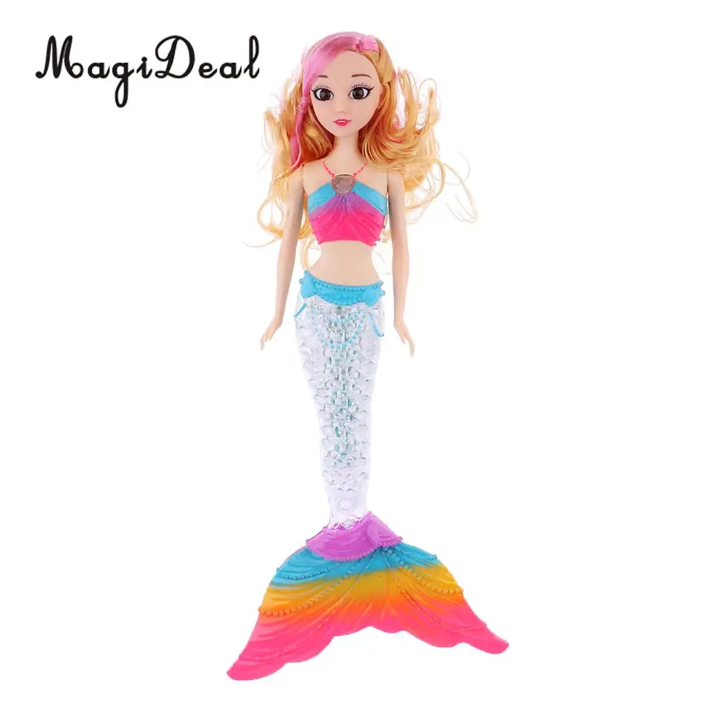 Fashion Princess Doll Long Curly Hair Mermaid Model With Rainbow LED Tail For   Children Birthday Gift
