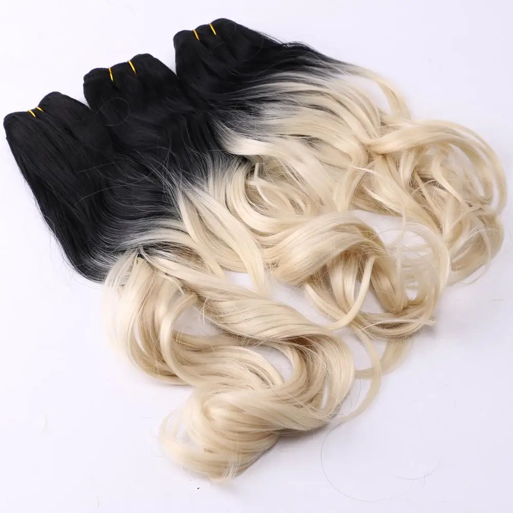 Extensão do Cabelo Pacote de Cabelo Resistente ao Calor Reyna Costurar Cabelo Ombre Dois Tons Ondulado Sintético Tecer 100% no