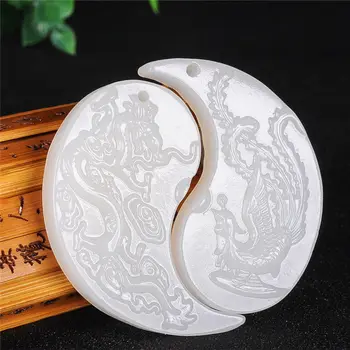 

Koraba Fine Jewelry A Pair of Lover's Chinese White Jade Hand-carved Dragon and Phoenix Pendant Free Shipping