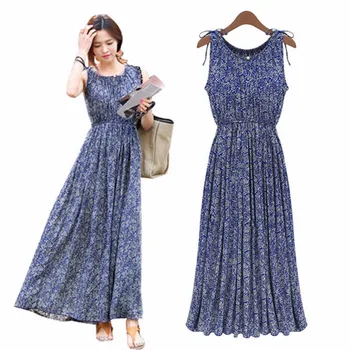 

2020 Vintage Floral Print Women Summer Bohemia Sleeveless Dresses Boho Long Maxi Beach Sundress Dress Vestidos