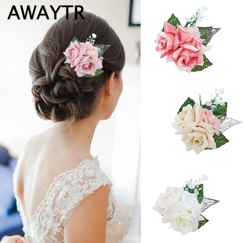 Buy AWAYTR Fashion Flower Hair Clips 4 Colors Bride