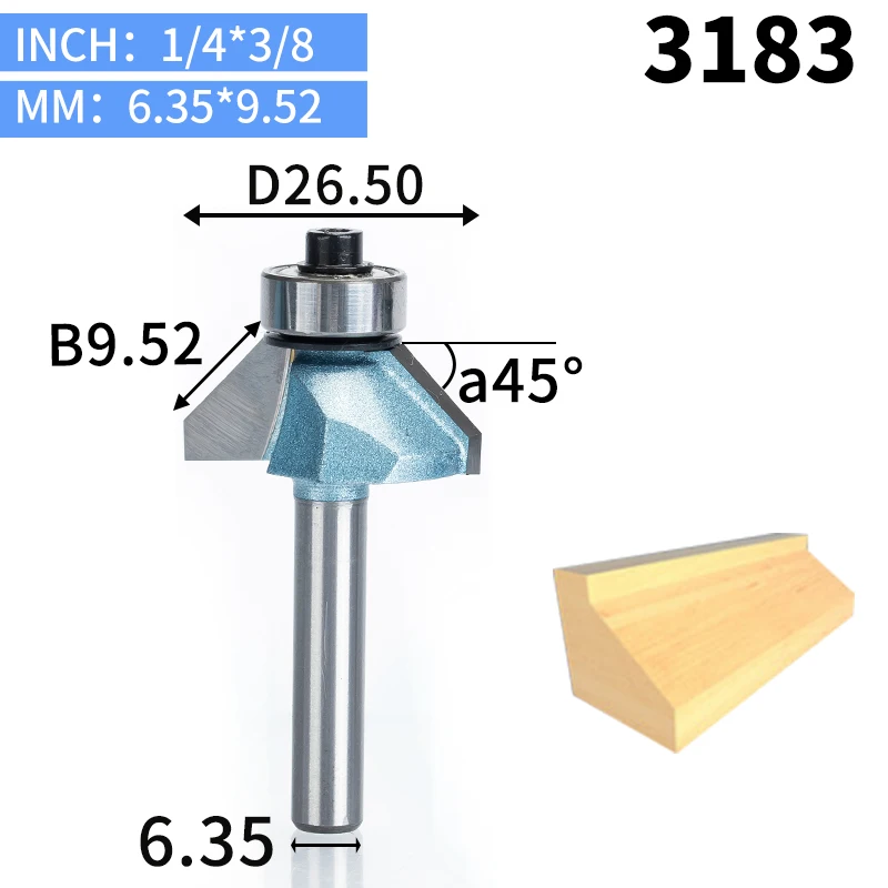 HUHAO 1 шт. 1/" 1/4" хвостовик фаски Резак промышленного класса фрезы для дерева конский нос бит 45 градусов ЧПУ деревообрабатывающий инструмент endml - Длина режущей кромки: 3183