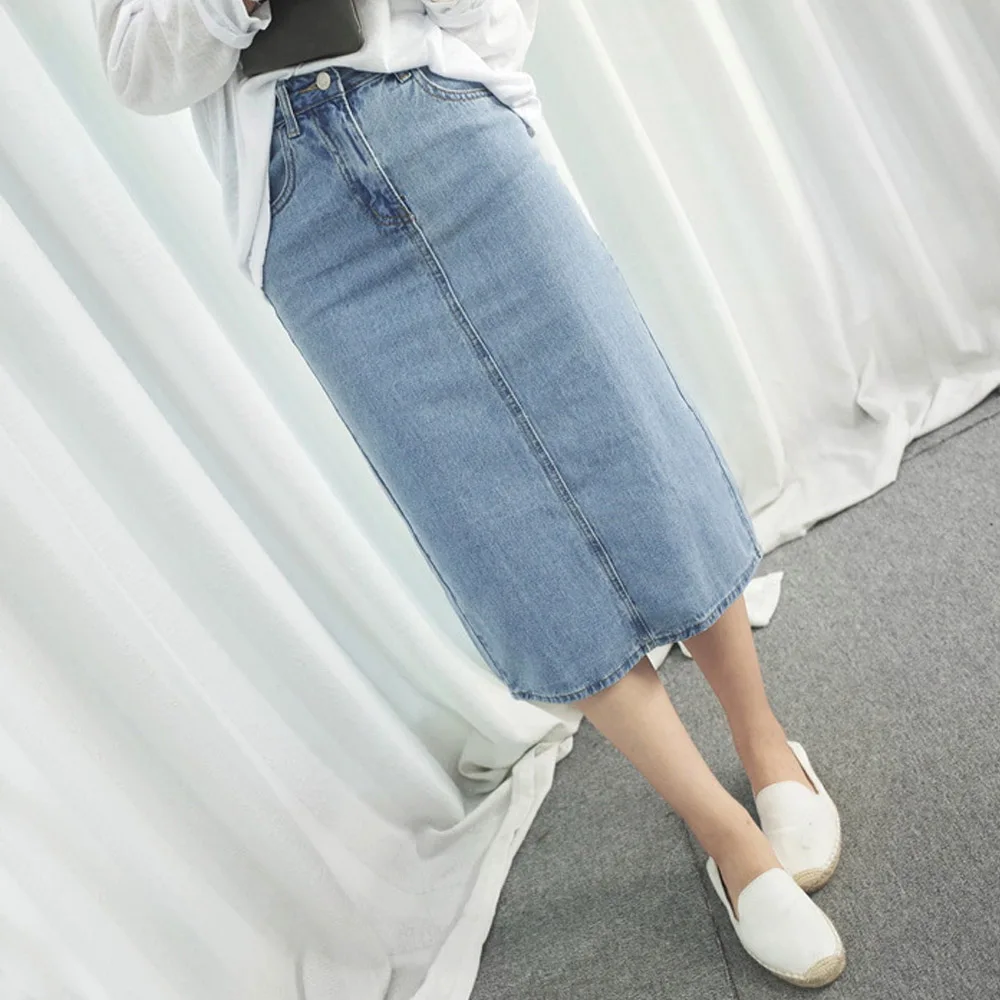 Denim Skirt 2018 Korean Casual Style Women's High Waist Maxi Long
