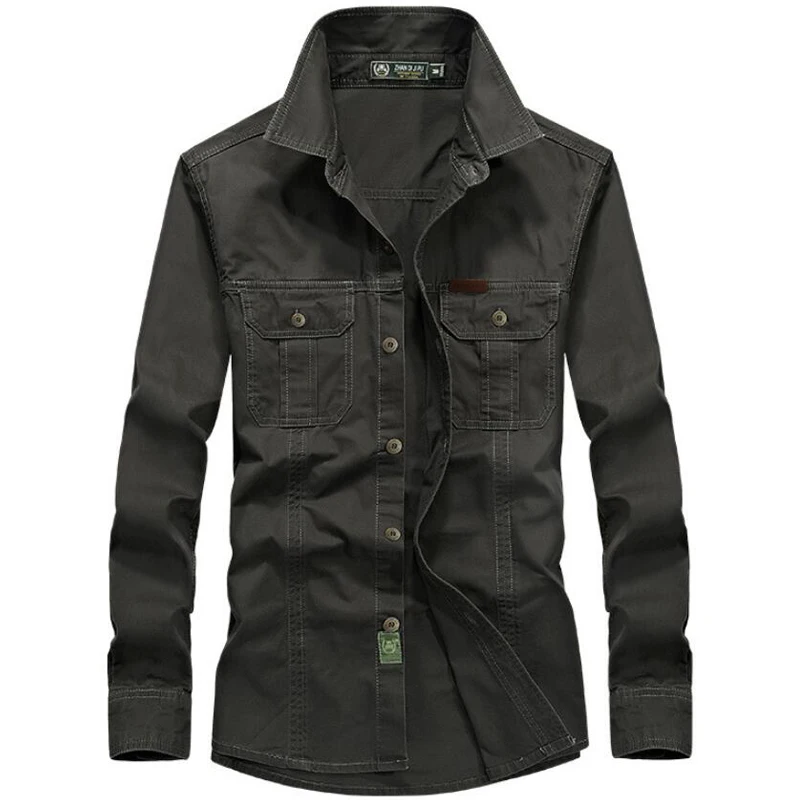 

100% Cotton Long Sleeve Shirt Men Spring Autumn Casual Business Full Sleeve Shirts Dress Military Uniform Shirt Plus Size 5XL6XL
