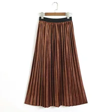 Возможно, U черный коричневый верблюд эластичная талия миди бархатная юбка плиссированные с рюшами однотонные зимние осенние повседневные S0092