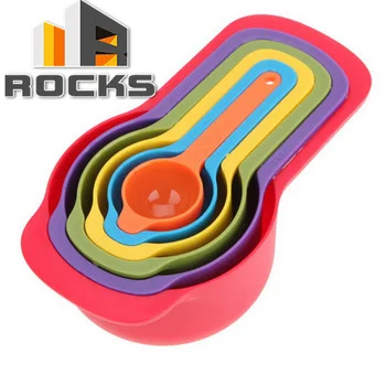 Colorful 6pcs Measuring Cup Spoons Set Built Nested Baking Cooking Kitchen Tool