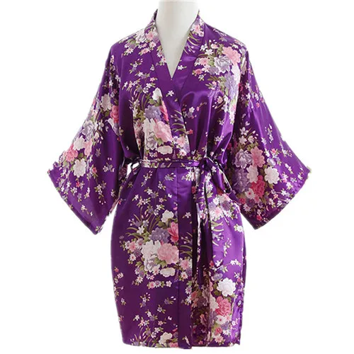 Детские халаты, имитированное шелковое соблазнительное кимоно, Цветочный, Восточный, вишневый принт, банный халат, бальное платье Nitght, нижнее белье, ночное белье - Цвет: purple-90cm