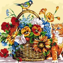 Безрамная живопись по номерам краска по номерам для домашнего декора PBN для гостиной 4050 kitty с корзиной