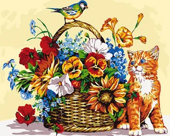

Frameless painting by numbers paint by number for home decor PBN for living room 4050 kitty with basket