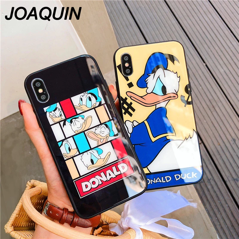 Cute Phone Case For iPhone 7 8 plus X 6 6s Plus XR XS MAX tempered glass Donald Daisy Duck Cartoon Cover Fundas |