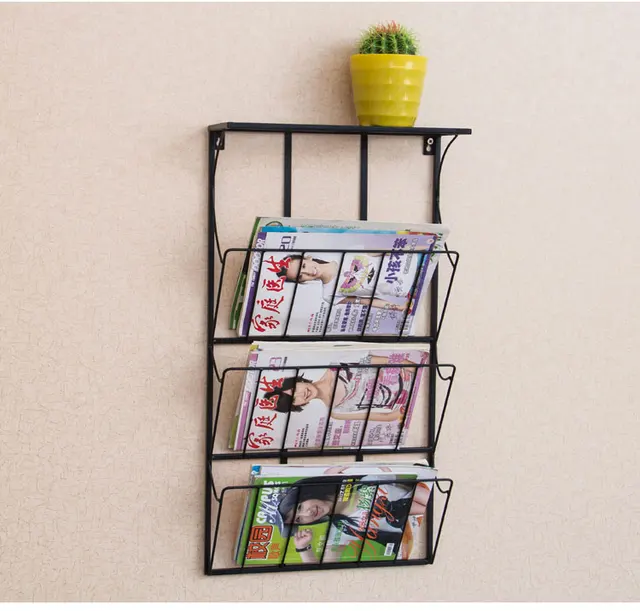 3 Tier Metal Wall Mounted Magazine Newspaper Rack and Display Shelf
