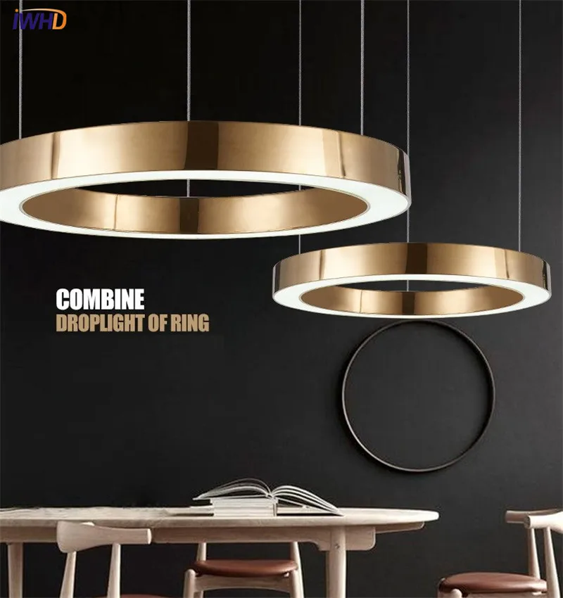 Золотой Модный современный светодиодный подвесной светильник в форме кольца, акриловый подвесной светильник для столовой, домашнее освещение в помещении