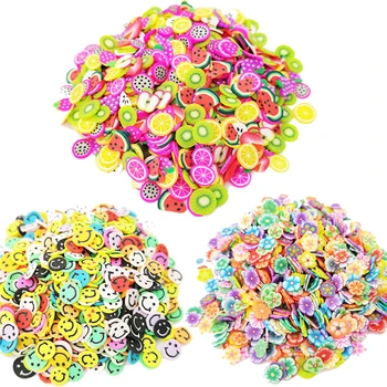 

1000Pcs Soft Pottery Slime Fruit Slice Smiley Face Flower Filler Nails Art Tips Slime Fruit For Kids Lizun DIY Slime Accessories