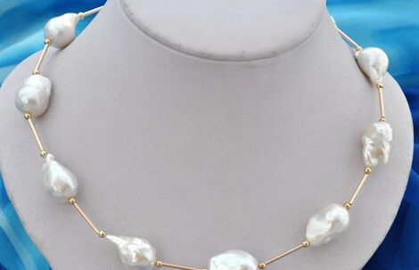 

HOT 003522 18" baroque white reborn keshi pearl necklace