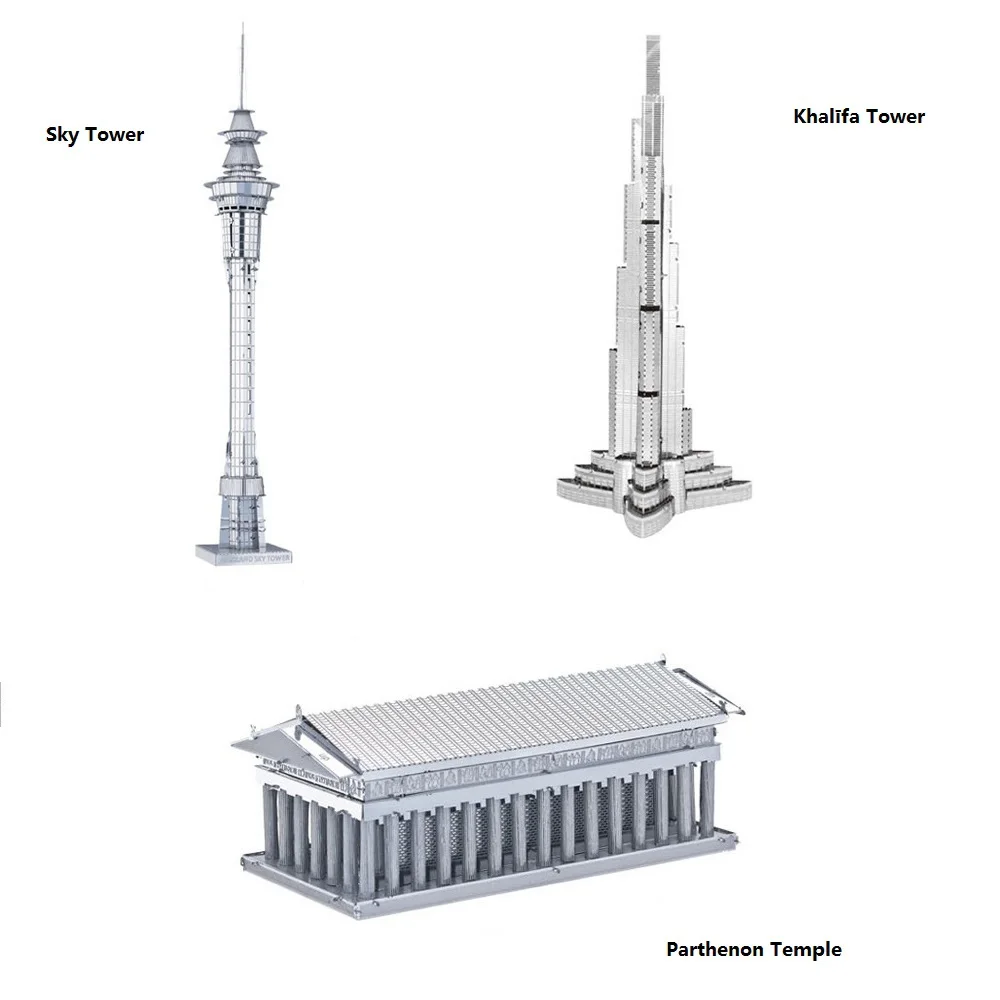 DIY metal model 3D Model Kits Set of 3 buildings Sky Tower Burj Tower Khalifa Tower