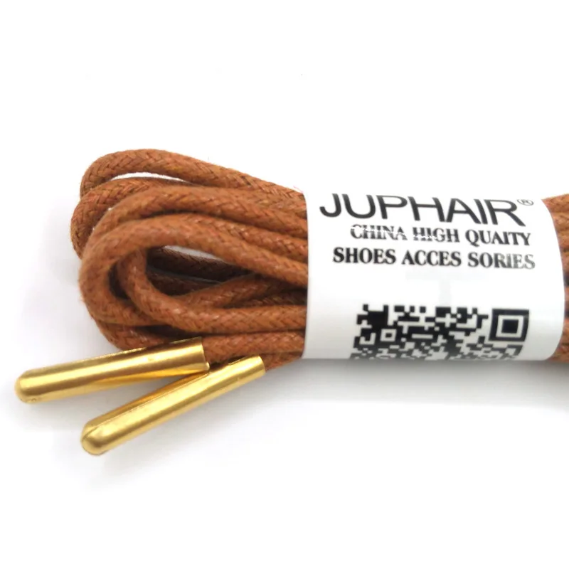 1-12 Pairs Yellow Brown High Quality Unise Laces Waxed Round Shoelaces Sneaker Solid Polyester Twisted Shoe Metal Head Shoelaces