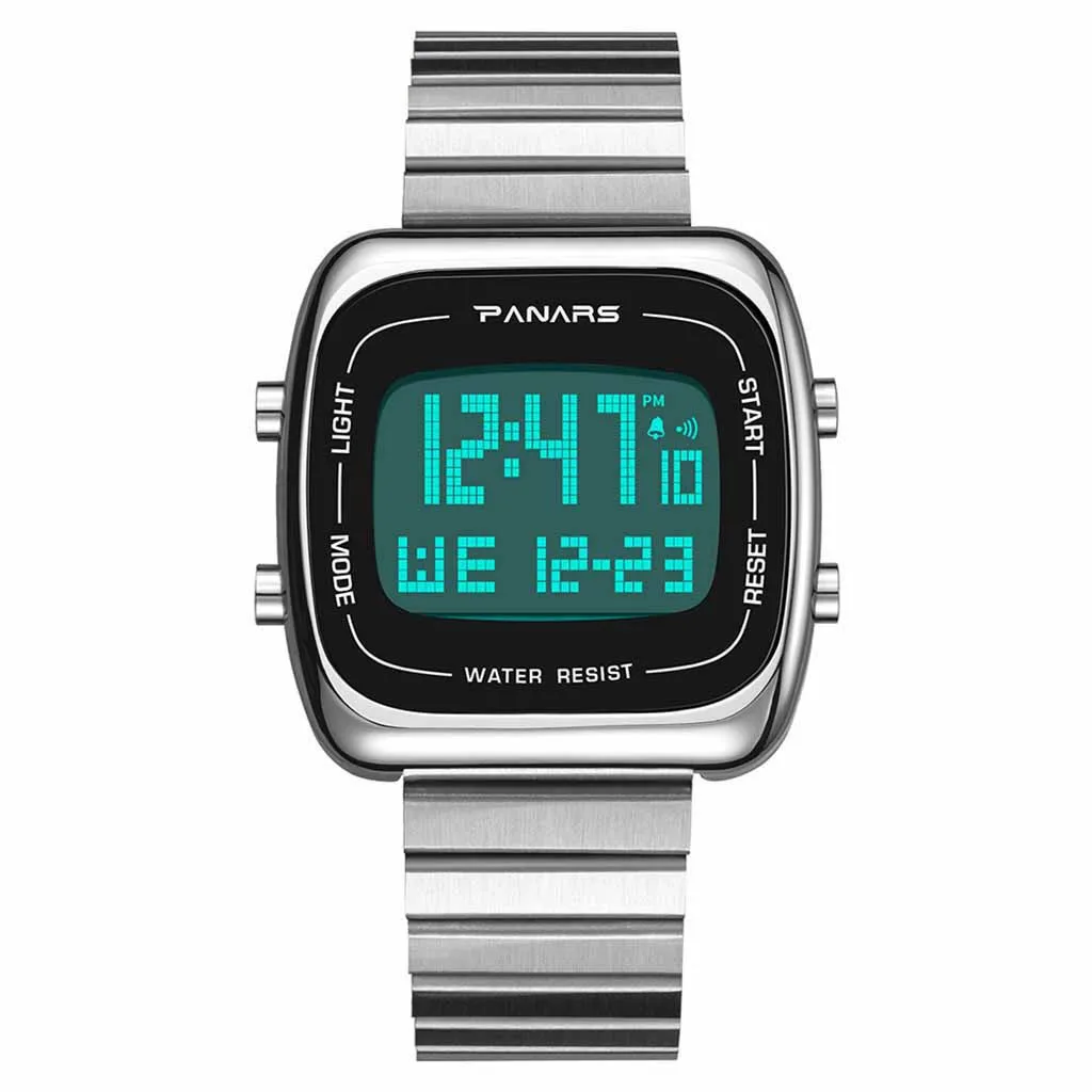 Мужские Водонепроницаемые многофункциональные электронные часы с большим экраном и ремешком из легированной стали, роскошные мужские водонепроницаемые цифровые часы, светодиодный ремешок