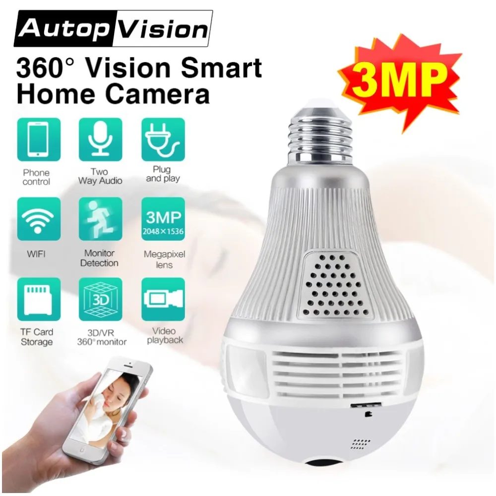 3MP Bulb Light Wireless Wifi ip Camera 360 Degree Panoramic Fisheye Home Security Surveillance Camera with Night Vision 3MP Bulb Light Wireless Wifi ip Camera 360 Degree Panoramic Fisheye Home Security Surveillance Camera with Night Vision