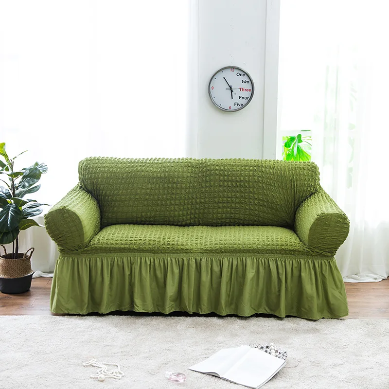 

European Solid color skirt sofa cover Woven Bubble lattice Elastic full cover sofa slipcover universal Non-slip sofa cushion