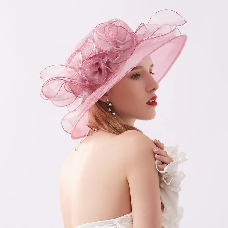 Mingli Tengda Свадебная шляпка пряжа Eugen темно-синяя Цветочная шляпка невесты складные карнизы песчаный пляж фиолетовая летняя шляпа Марля формальная розовая шляпа