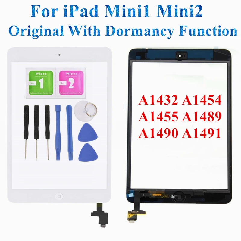 

1PCS Original For iPad Mini 1 2 A1432 A1454 A1455 A1489 A1490 A149 Touch Screen With Dormancy Function Home Button and Adhesive