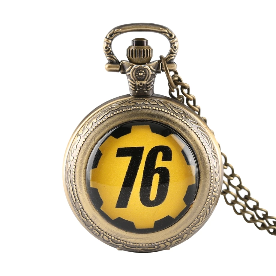 Ретро FALLOUT 76 тема кварцевые карманные часы Для мужчин Топ Роскошные Цепочки и