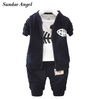 

Sundae Angel Kids Baby Boy Girl Sets T-Shirt+Coat+Pants 3Pcs Suits Cotton Long Sleeve Unisex Fish Pattern Children's Clothing