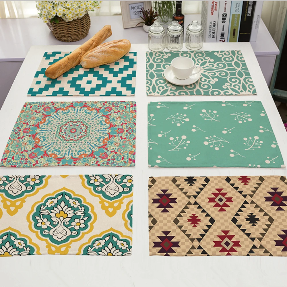 SHSEJA 4pcs/lot Wedding restaurant placemats printed cotton and linen