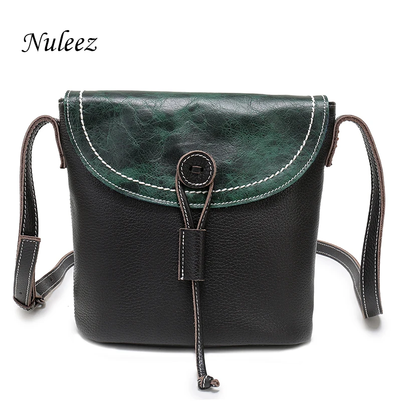 

Nuleez Genuine Leather Shoulder Handbags Women Cow Leather Messenger Bags Bucket Crossbody Green Black Summer China Handbag 1219