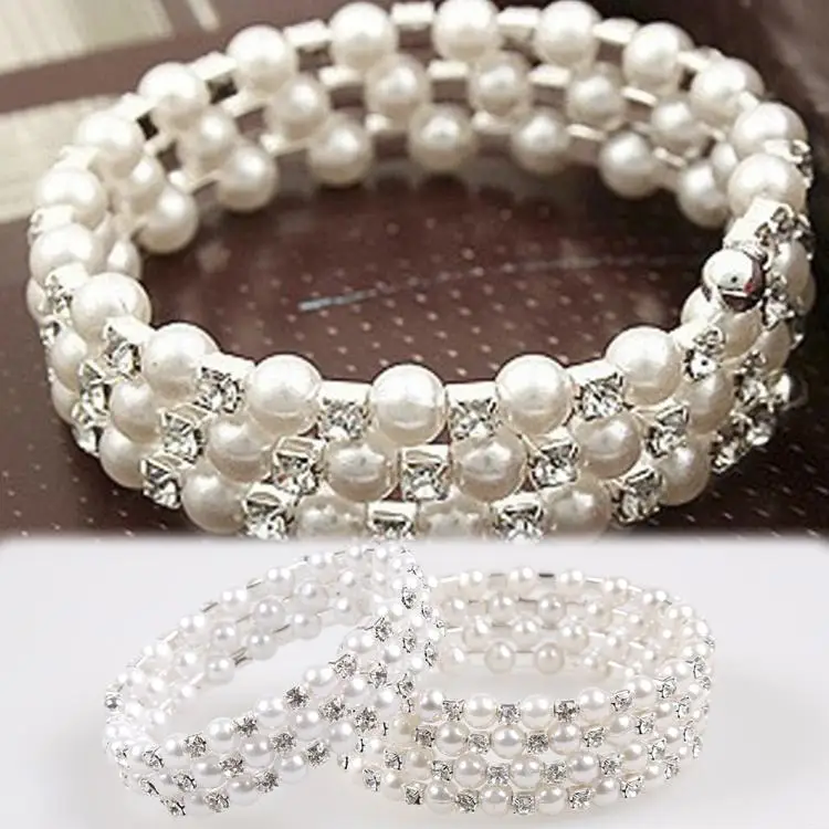 

2 Styles Newly Arrival Multilayer Stretchable Trendy And Charming Simulated Pearl Woman Bracelet