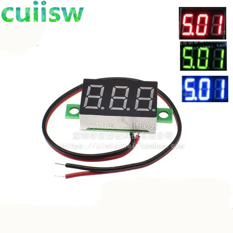 

10pcs 0.36 two-wire DC 2.50 to 30V LCD Digital Voltmeter Voltimetro Red/Blue/Green LED Amp Volt Meter Gauge Voltage Meter