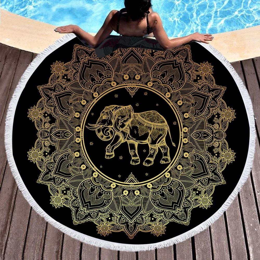 3D большое круглое пляжное полотенце для взрослых Женщина Мандала слон богемная кисточка гобелен микрофибра Toalla одеяло 150 см