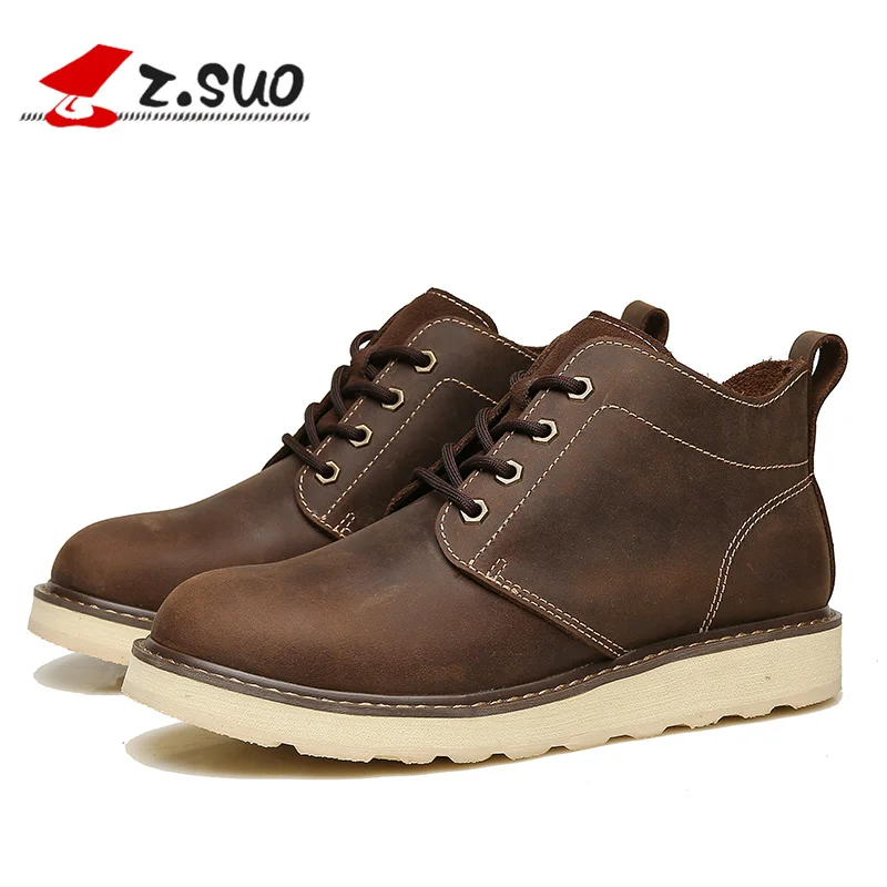 

Z.Suo Brand Handmade Autumn Lace Up Brown Men's Shoes Top Quality Men Flats Genuine Leather Retro Casual Shoes Men Dress Shoes