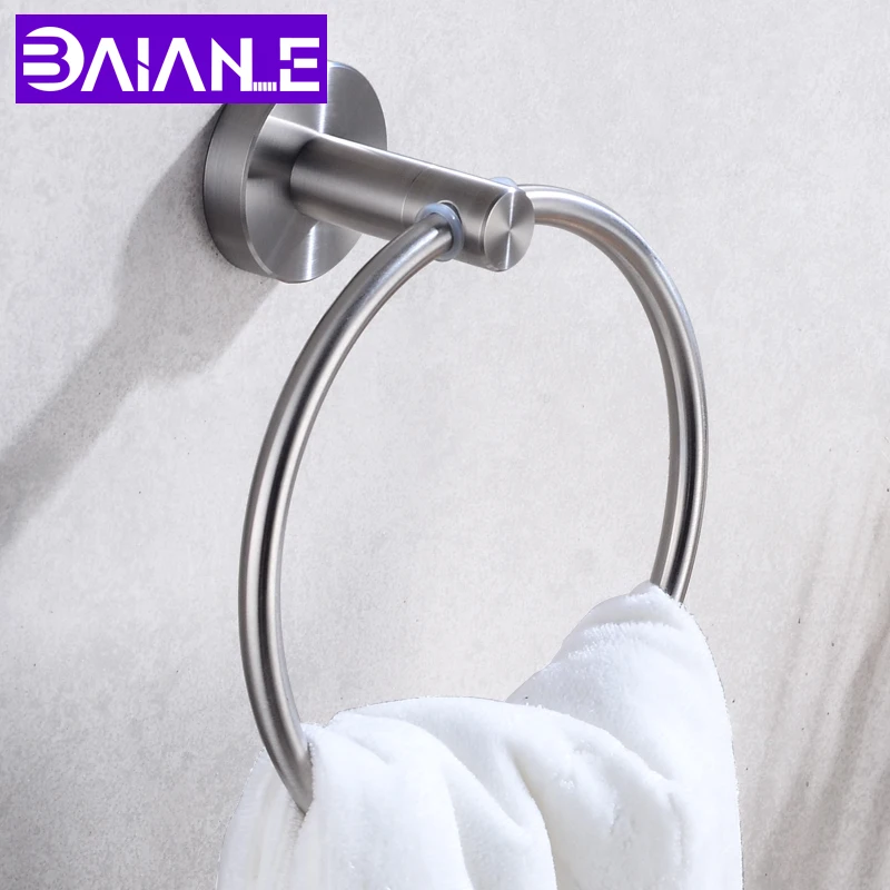 Stainless Steel Towel Round Ring Bathroom Shower Hand Towel Holder Wall-mounted 