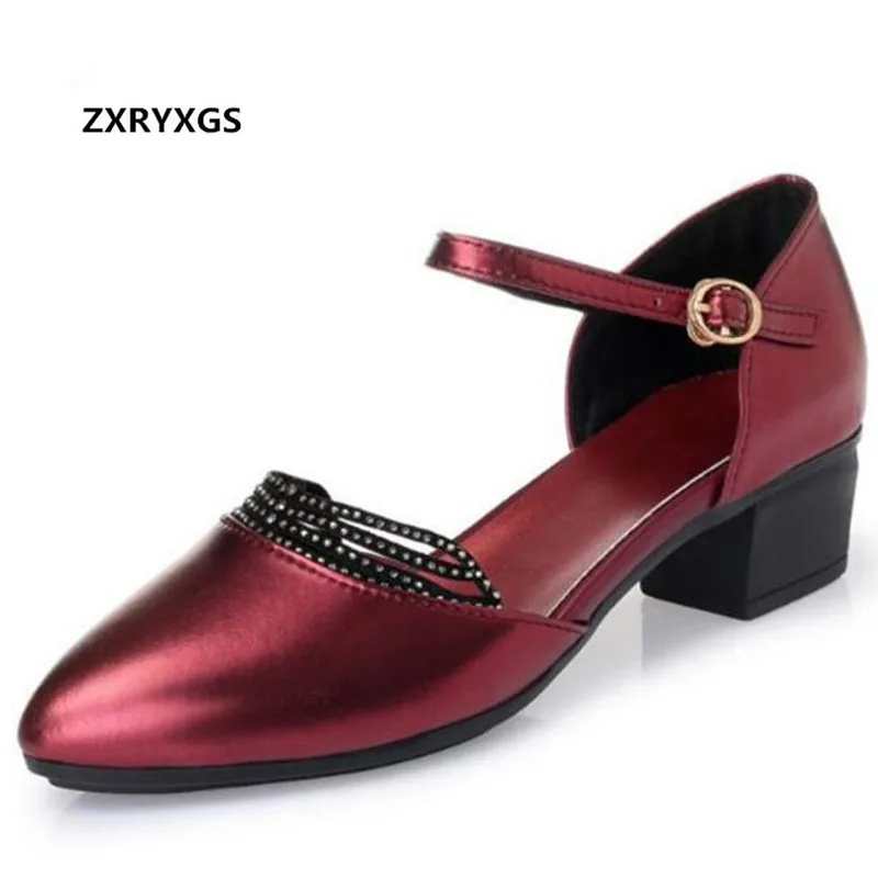 

ZXRYXGS Brand Shoes Woman High Heeled Sandals 2019 Spring Summer Pointed Cow Leather Shoes Women Shoes Fashion Sandals Plus Size