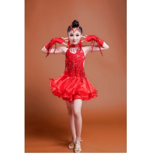 Junior Child Kids Girls Latin Dance Costumes Sequin Fringe Latin Dance Dress Bachata Salsa Dresses dance dress