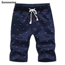 Летние пляжные шорты до середины икры, мужские шорты из хлопка, мужские шорты с эластичной резинкой на талии, бермуды, повседневные штаны с принтом, 440