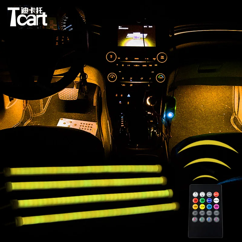 Tcart 4 шт./компл. Автомобильные светодиодные RGB подсветки для салона 12 В постоянного