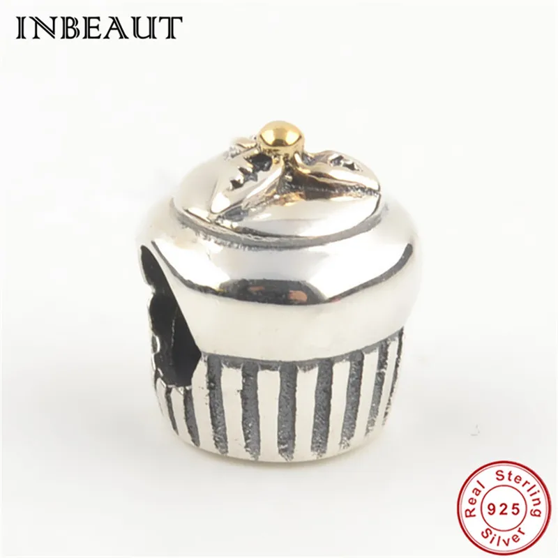 

fit Original Pandora Charm Bracelet 925 Sterling Silver 3 Leaves Carved Golden Round Ball Cherry Paper Cup Cake Beads for Gift