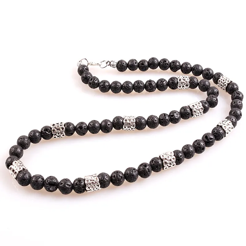 

8mm Natural Lava Rock Stone Surfer necklace Unisex Lariat necklace Gifts for men