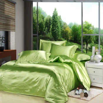 

HOT Sale Washed Imitated Silk Bedding Set Lime Color Duvet Quilt Covers Bed Linen Fitted Cover Sheet Bedclothes Coverlet 4PCS