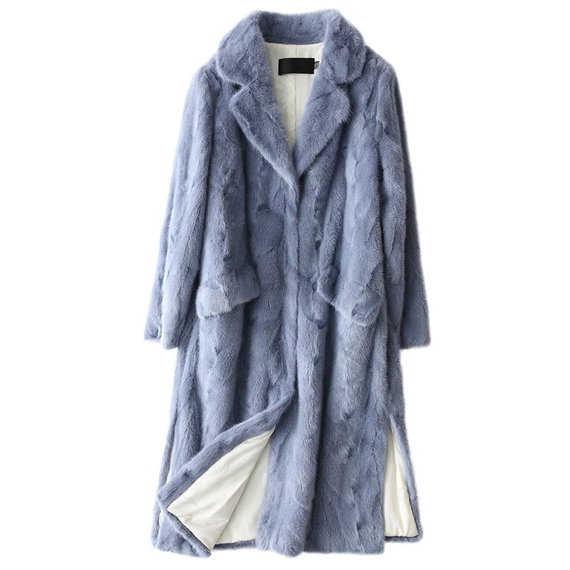 Роскошная Шуба из натурального меха норки, куртка на осень и зиму, Женская Длинная Верхняя одежда из натурального меха LF5182 - Цвет: Blue