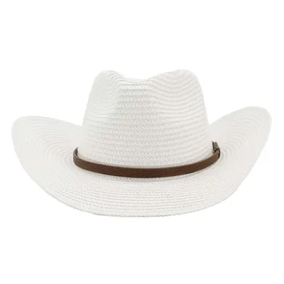 Унисекс летние шляпы от солнца, ковбойская шляпа, Мужская джазовая пляжная соломенная шляпа, пляжные солнцезащитные козырьки, кепки, Панама, мужские летние кепки - Цвет: White