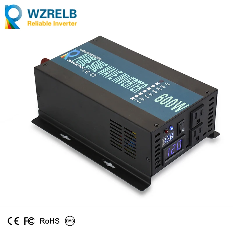 

600W 12V 24V 48V DC to 110V 220V AC Full Power Peak Power 1200W Off Grid Pure Sine Wave Car Power Inverter